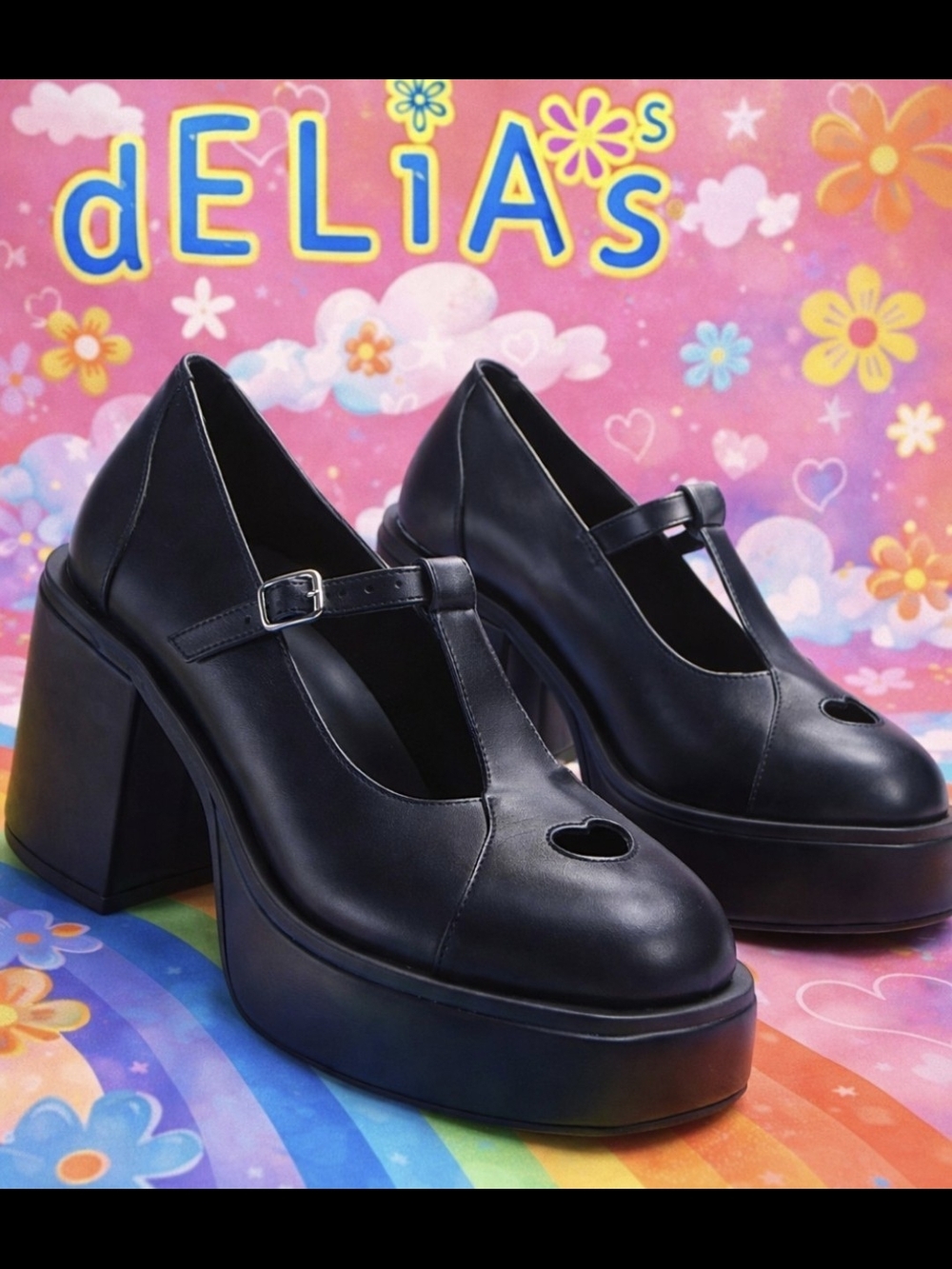 dELiA*s Black Platform Mary Janes with Heart Cutout *BRAND NEW*